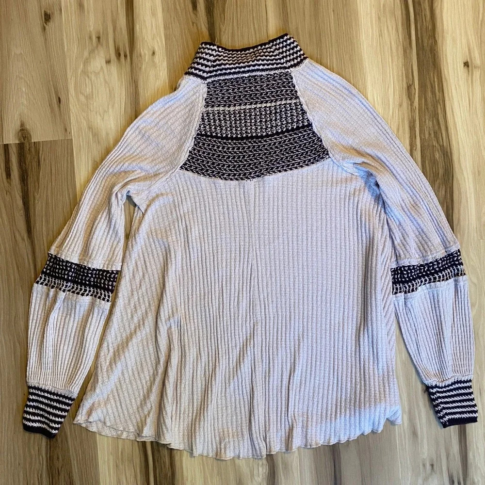 Free People Snow Day‎ Tunic Top Brown Beige Thermal Knit Crochet Small